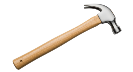 Isolated claw hammer with wooden handle, an essential tool for driving and removing nails