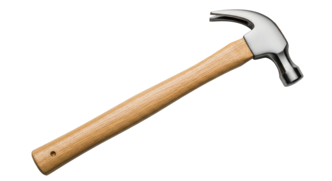 Isolated claw hammer with wooden handle, an essential tool for driving and removing nails