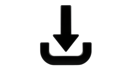 Isolated black download symbol with downward arrow, download button for web, digital design