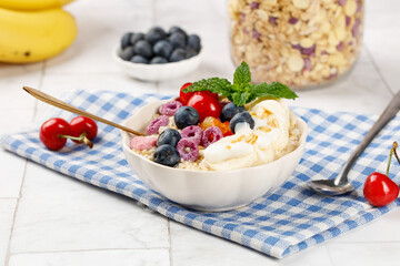 Healthy Oatmeal Bowl with Fresh Berries and Yogurt - Nutritious Breakfast Meal