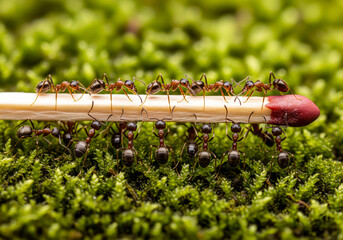 Little ants carry a heavy match together, the importance of teamwork to achieve a goal, success