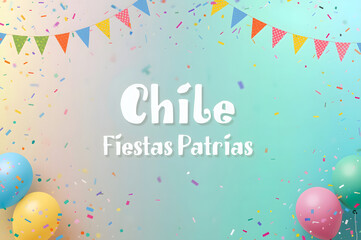 Chile Fiestas Patrias Celebration Background with Confetti and Balloons