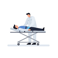 Fototapeta premium Medical professional attending to a patient on a hospital stretcher