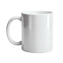 A plain white ceramic mug with a curved handle isolated on a stark black background for design purposes
