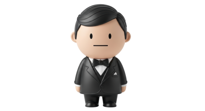 Isolated character with tuxedo and bow tie, rendering of fictional man in formal wear