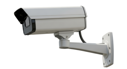 Isolated security camera system on arm bracket, modern video surveillance equipment for home or business