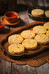 Colorful Five Grain Rice Cakes with Purple Potato Traditional Asian Dessert Snack