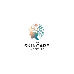 Modern Skincare Logo Design – Face Silhouette with Tree Branches, Beauty and Wellness Branding