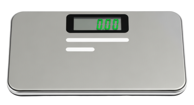 Isolated, digital bathroom scale for weighing people, fitness and health equipment