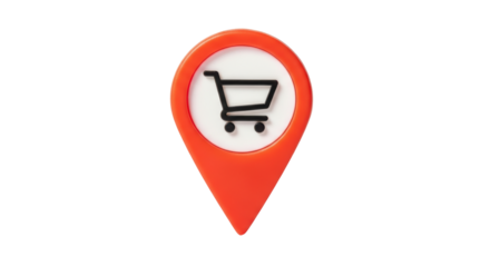 Isolated shopping cart location pin for maps and navigation. Point symbol for retail