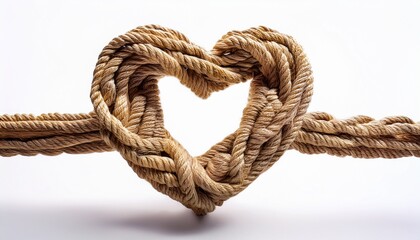 forced perspective rope in heart shape knot isolated on white background
