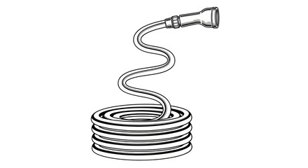 Isolated garden hose with spray nozzle, coiled, in black and white, for watering plants