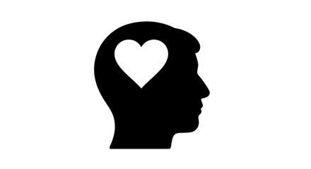 Isolated symbolic profile of a person, expressing loving mindset, brain, and heart concept