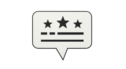 Isolated customer rating reviews with three stars, testimonial speech bubble feedback