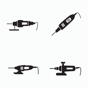 Solid rotary dremel tool icons set