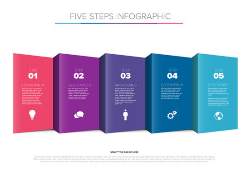 Five Steps Infographic Template with 3D Blocks and Icons