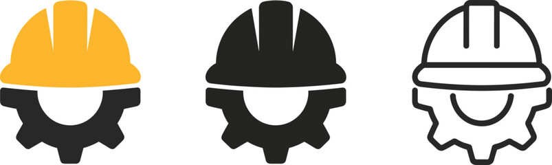 Naklejka premium Construction Hard Hat and Gear Icons In Three Styles helmet