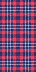 Scratched texture check pattern, rest tartan plaid seamless. Fancy background vector textile fabric in blue and red colors.