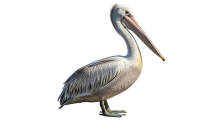 Isolated Dalmatian pelican standing tall, a majestic waterbird with elegant plumage and long beak © Aline