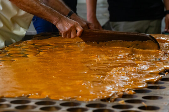 panela processing at a sugar mill (trapiche) in Colombia