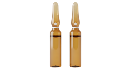 Isolated vials of liquid medication, injectable medicine in amber ampules, healthcare items