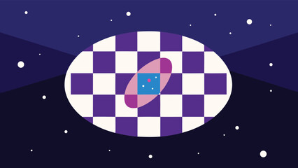 Naklejka premium Abstract Cosmic Scene with Oval Checkerboard and Nebula-like Shapes space
