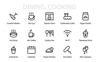 Dining, Cooking Professional Line Icon Pack, Modern Outline Vector Collection of Chef, Meal, Beverage, and Culinary Symbol Graphics