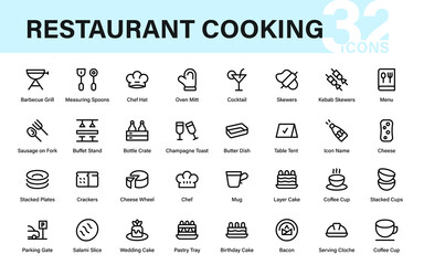 Restaurant cooking Modern Line Icon Pack, Professional Vector Outline Collection Featuring Culinary, Kitchenware, Eating, Cooking, and Beverage Symbols