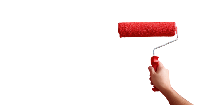 Red paint roller held by hand