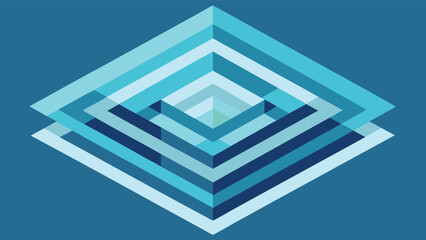 Abstract Diamond Shape Composed of Layered Blue and Teal Rectangles geometric