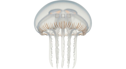 Isolated Moon Jellyfish Translucent Bell and Tentacles Drifting in the Ocean Realm, Biology Study