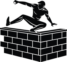 Silhouette of a Man Jumping Over a Brick Wall parkour