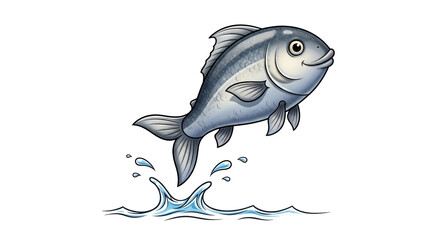 Isolated Fish Swimming, Illustration of Animal in the Water, Aquatic Creature Leaping Up