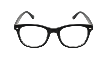 Isolated black eyeglasses frames, retro style, vision care, vintage design, clear lenses