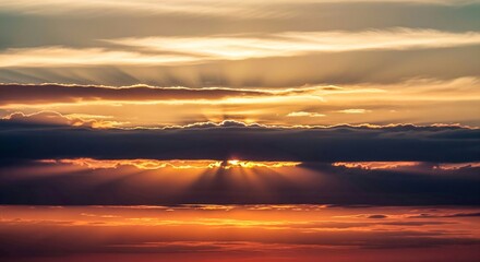 An intensely colorful and layered sky during a vibrant sunset.