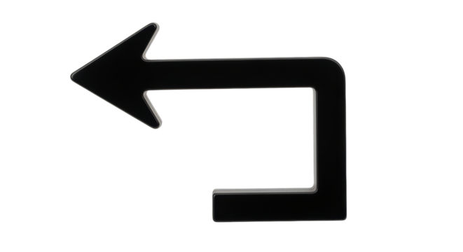 Isolated Back Arrow Turning Down Direction Sign, Indicator, Navigation, Orientation Symbol