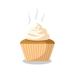 Cupcake with white frosting. cupcake and cream. freshly baked cupcake. cupcake icon. vanilla flavored cream