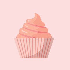 Strawberry cupcake flat icon. Cute pink cupcake. Freshly baked cupcake. Cupcake icon. Strawberry cream