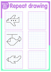 
task for children. development of writing. writing practice. repeat the drawing on the cells
