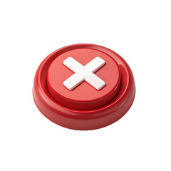 Fototapeta premium Red button with white cross symbol, isolated on transparent background