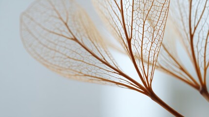 Obraz premium Delicate dried leaves showing intricate vein structures on light background