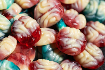 colorful brain shape jelly candies, delicious colorful Halloween sweets