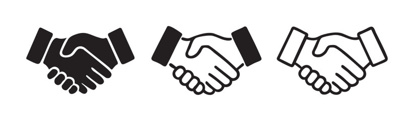 Handshake logo icon vector set. Shaking hands in silhouette and outline styles