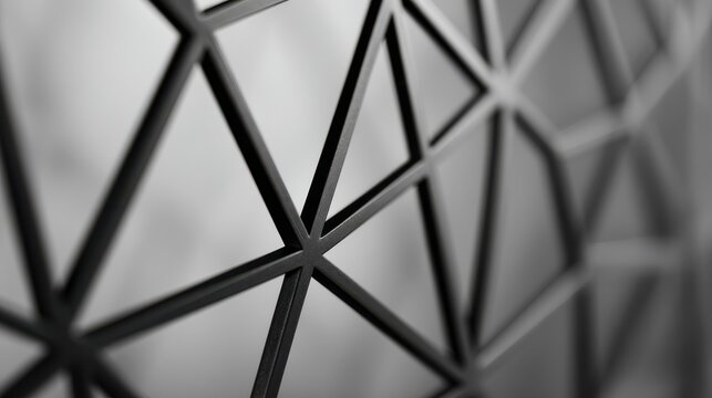 Geometric black metal structure creating triangular pattern