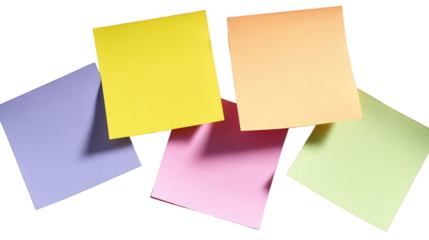 Colorful Pastel Sticky Notes on Transparent Background