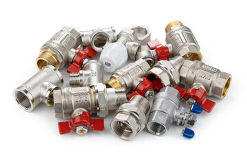 water ball valve with connecting fitting, on white background, isolated. Threaded connection American