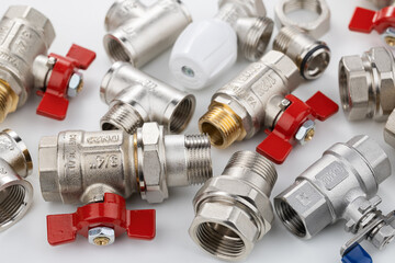 water ball valve with connecting fitting, on white background, isolated