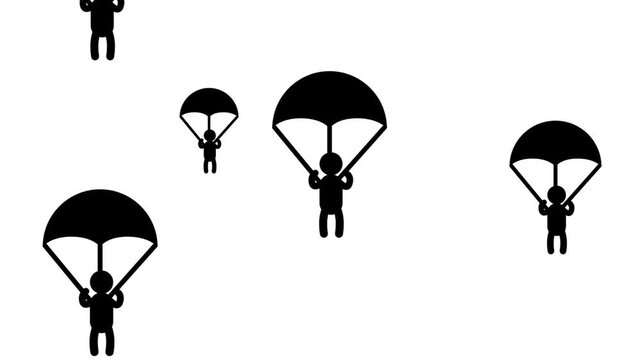 Several people descend with parachutes, symbolizing teamwork, coordination, and shared courage in navigating challenges together