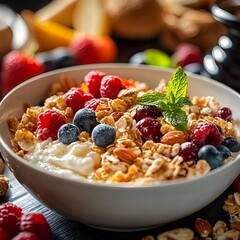 Ein M&uuml;sli mit Joghurt und frischen Beeren