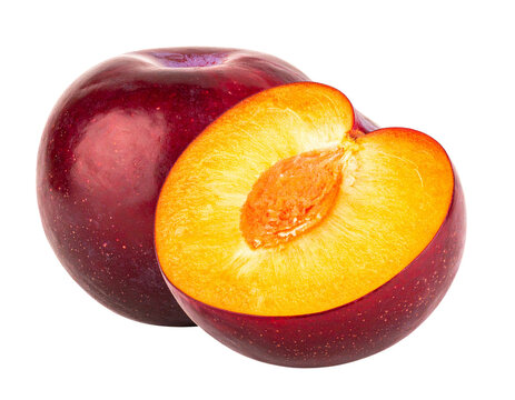  Halved Governor&rsquo;s Plum Showing Golden Pulp and Seed, Isolated PNG